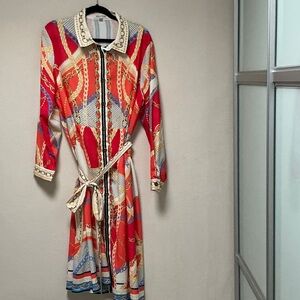 Jealous Tomato Red and Blue Patterned Midi Dress